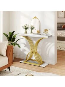 YITAHOME 40" Modern White & Gold Faux Marble Console Table Accent Table for Entryway Hallway Living Room