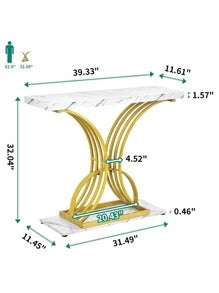 YITAHOME 40" Modern White & Gold Faux Marble Console Table Accent Table for Entryway Hallway Living Room