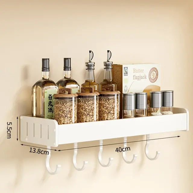 Wall Mounted Kitchen Condimenters Spice Rack Organizer Shelf Kitchen Storage Wall Shelf Organizers Hanging Hook Rack For Kitchen