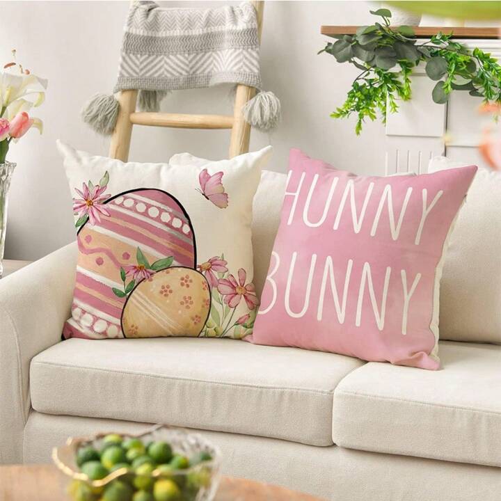 PILLOW COVER | 4pcs Happy Easter Bunny Pink Pillow Covers 45cm X 45cm