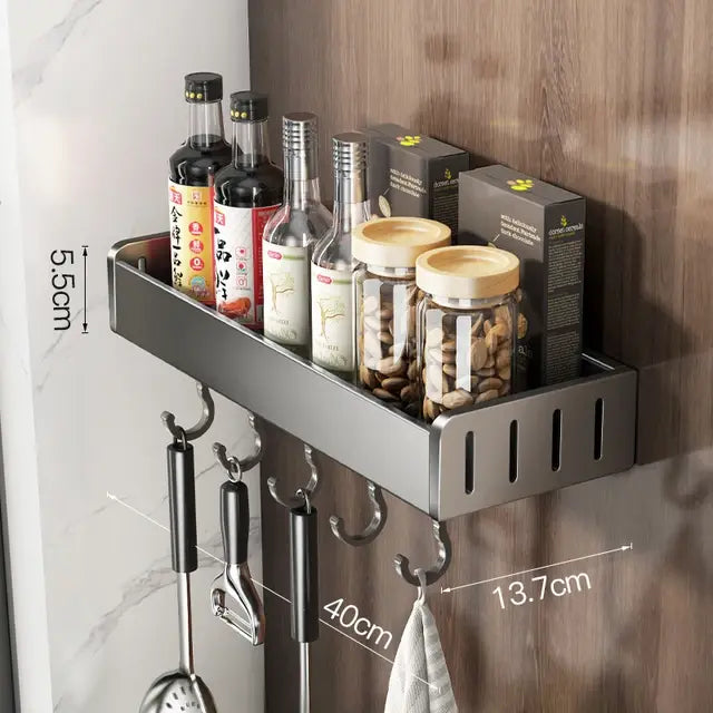 Wall Mounted Kitchen Condimenters Spice Rack Organizer Shelf Kitchen Storage Wall Shelf Organizers Hanging Hook Rack For Kitchen