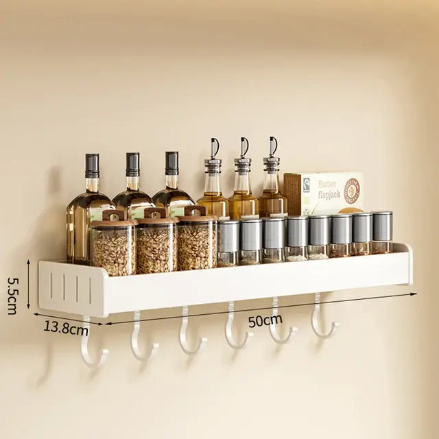 Wall Mounted Kitchen Condimenters Spice Rack Organizer Shelf Kitchen Storage Wall Shelf Organizers Hanging Hook Rack For Kitchen