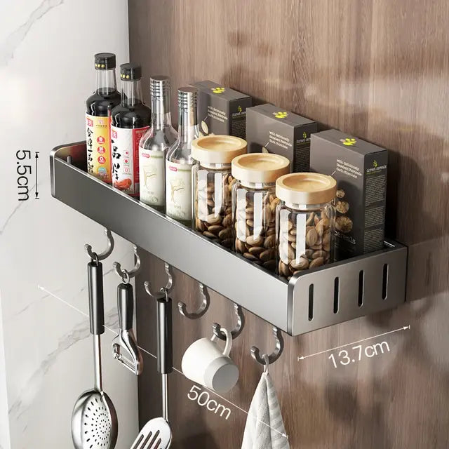 Wall Mounted Kitchen Condimenters Spice Rack Organizer Shelf Kitchen Storage Wall Shelf Organizers Hanging Hook Rack For Kitchen