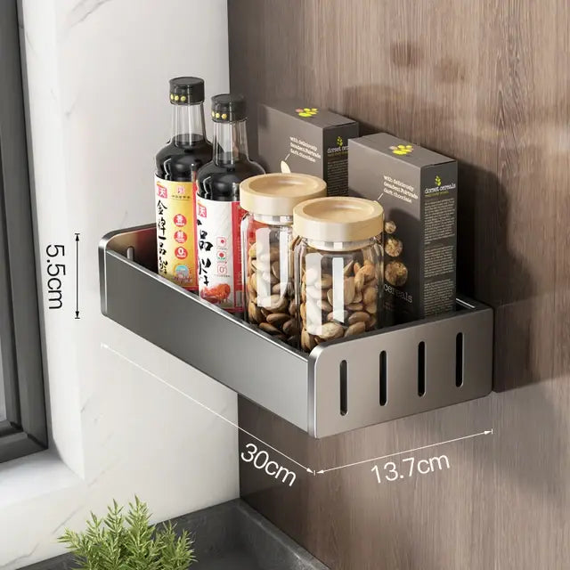 Wall Mounted Kitchen Condimenters Spice Rack Organizer Shelf Kitchen Storage Wall Shelf Organizers Hanging Hook Rack For Kitchen