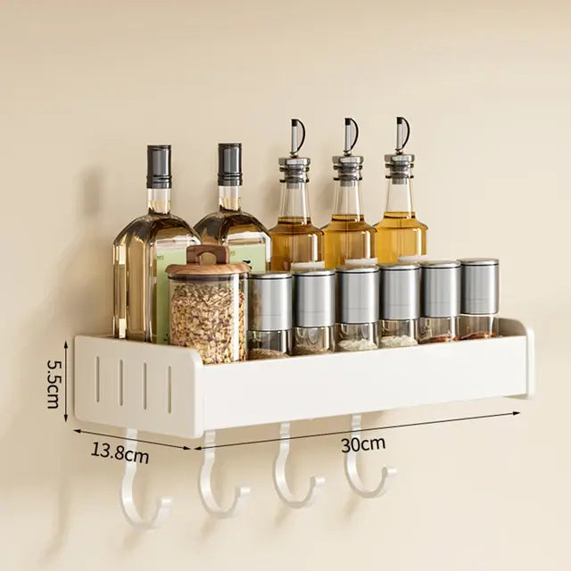 Wall Mounted Kitchen Condimenters Spice Rack Organizer Shelf Kitchen Storage Wall Shelf Organizers Hanging Hook Rack For Kitchen