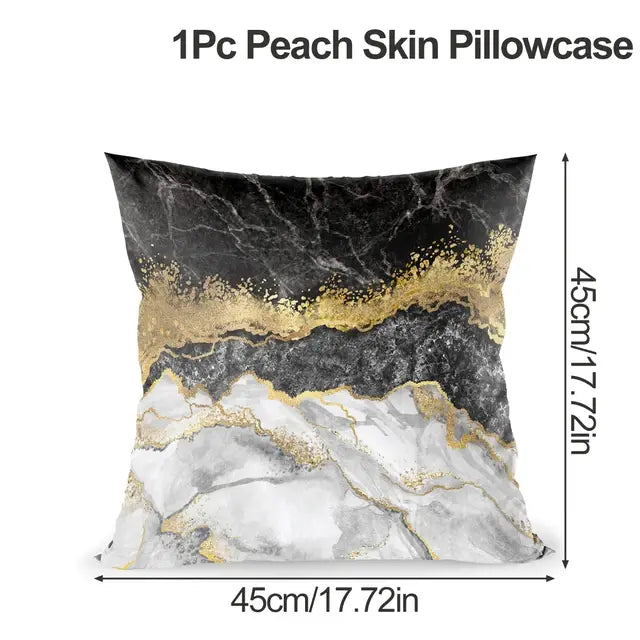 Marble Pattern Nordic Geometric Decorative Pillowcase Peach Velvet Microfiber Pillow Cushion Cover for Car Home Living Room