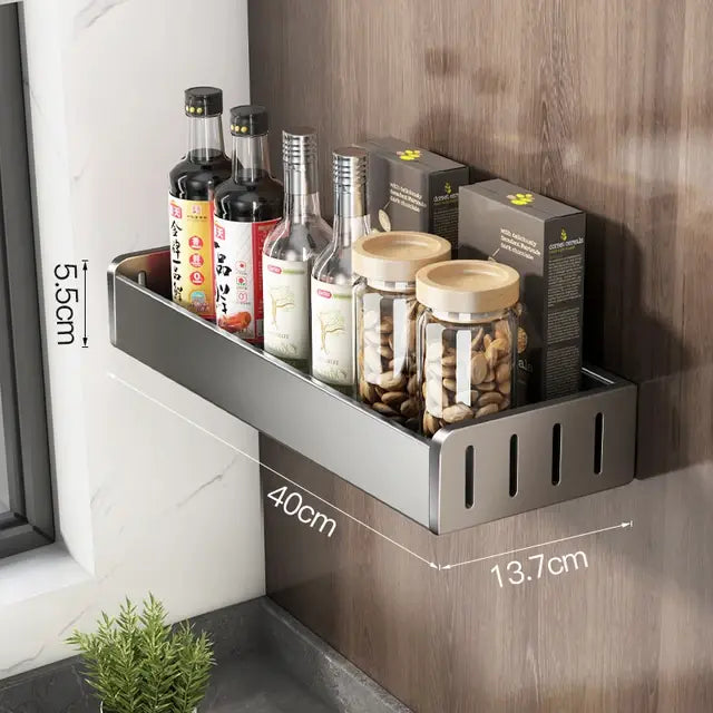 Wall Mounted Kitchen Condimenters Spice Rack Organizer Shelf Kitchen Storage Wall Shelf Organizers Hanging Hook Rack For Kitchen