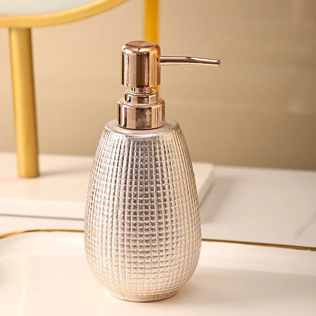 Rose Gold Kit Bathroom Accessories Sets Luxury Complete Ceramic Toilet Soap Dish Toothbrush Holder Shampoo Pump Dispenser Bottle