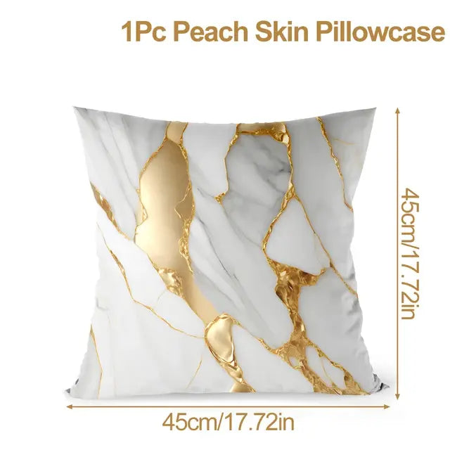 Marble Pattern Nordic Geometric Decorative Pillowcase Peach Velvet Microfiber Pillow Cushion Cover for Car Home Living Room