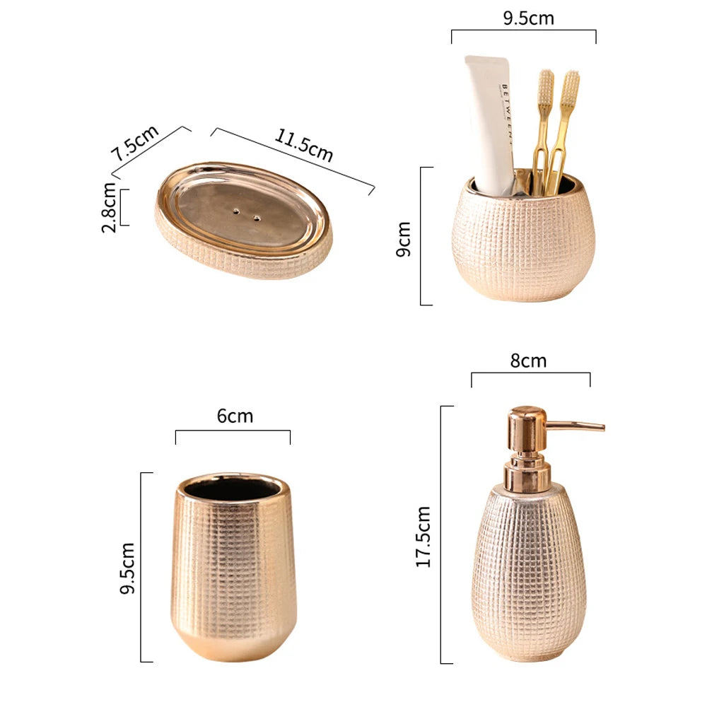 Rose Gold Kit Bathroom Accessories Sets Luxury Complete Ceramic Toilet Soap Dish Toothbrush Holder Shampoo Pump Dispenser Bottle